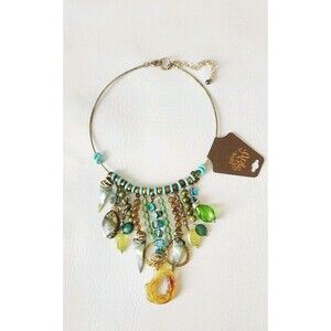 NWT Treska turquoise silver beaded Statement necklace multi strand